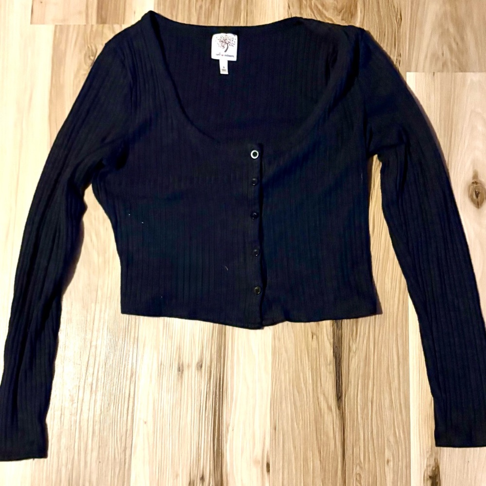 Self Esteem Blue Ribbed Crop Blouse